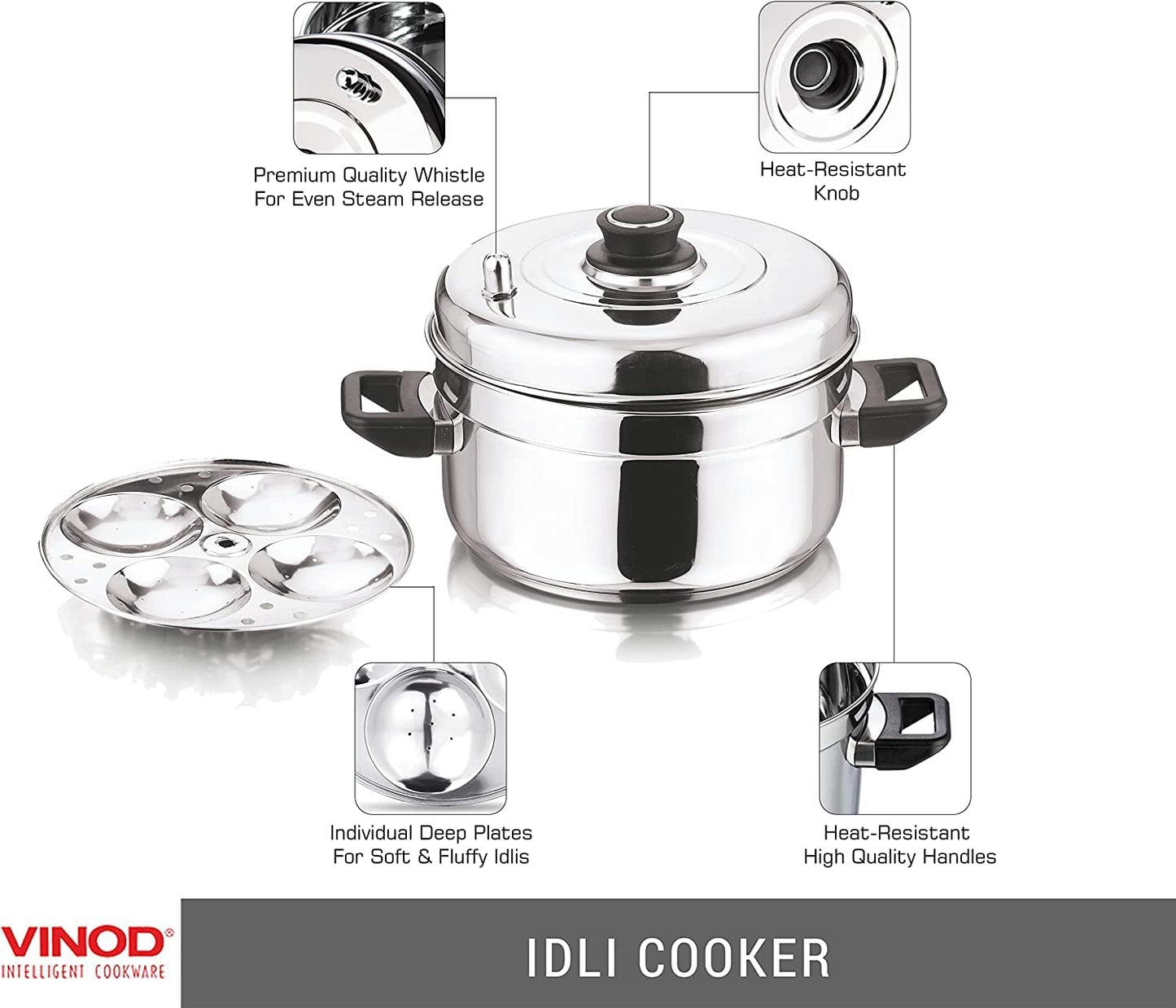 Vinod Stainless Steel Cooker with 4 Layer IDLI Stand
