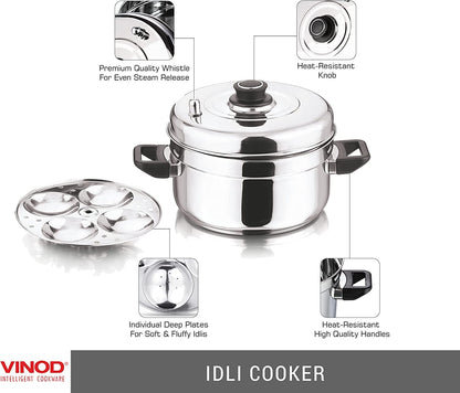 Vinod Stainless Steel Cooker with 4 Layer IDLI Stand
