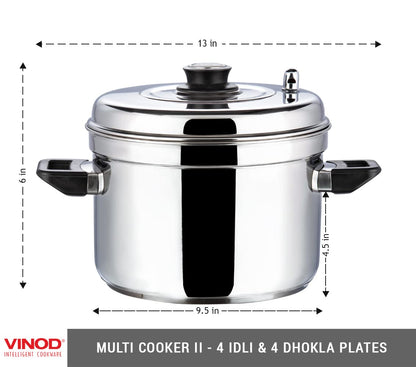Vinod Stainless Steel Multi Cooker (4 x Idli Plates and 4x Dhokla Plates)- 4 Rack